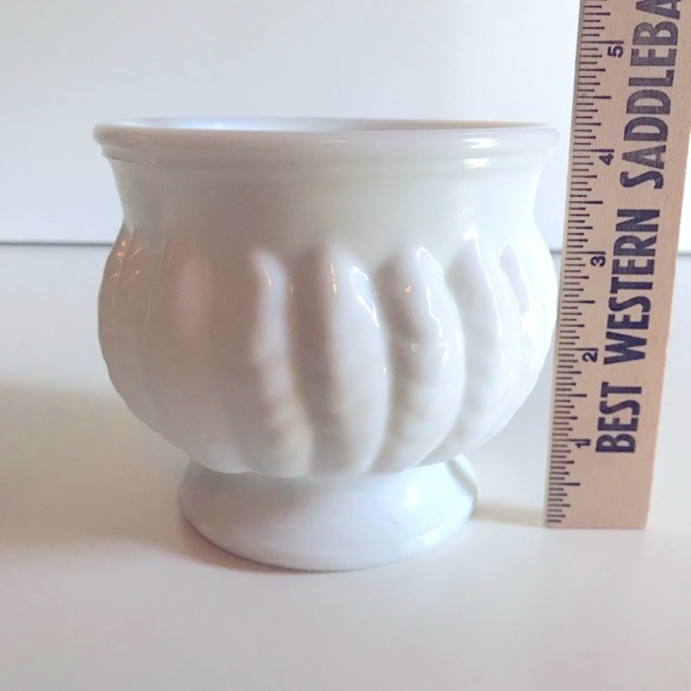 Vintage Randall Milk Glass Planter Pot, Candy Dish FEATHER WHEAT Pattern - Picture 6 of 6